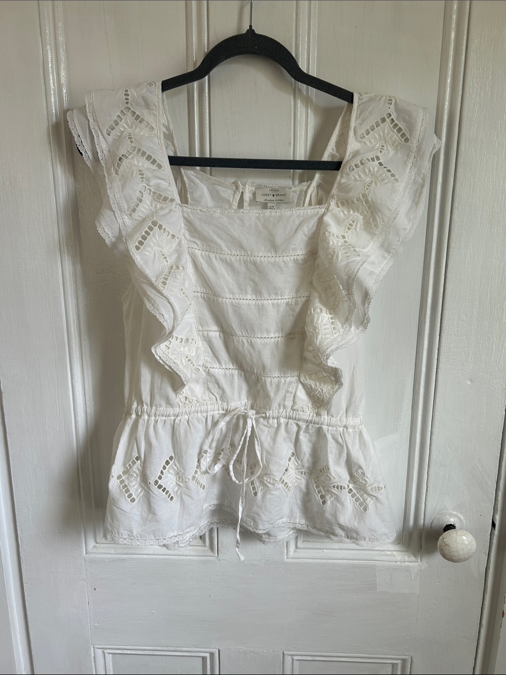 Lucky Brand White Eyelet Ruffle Peplum Top